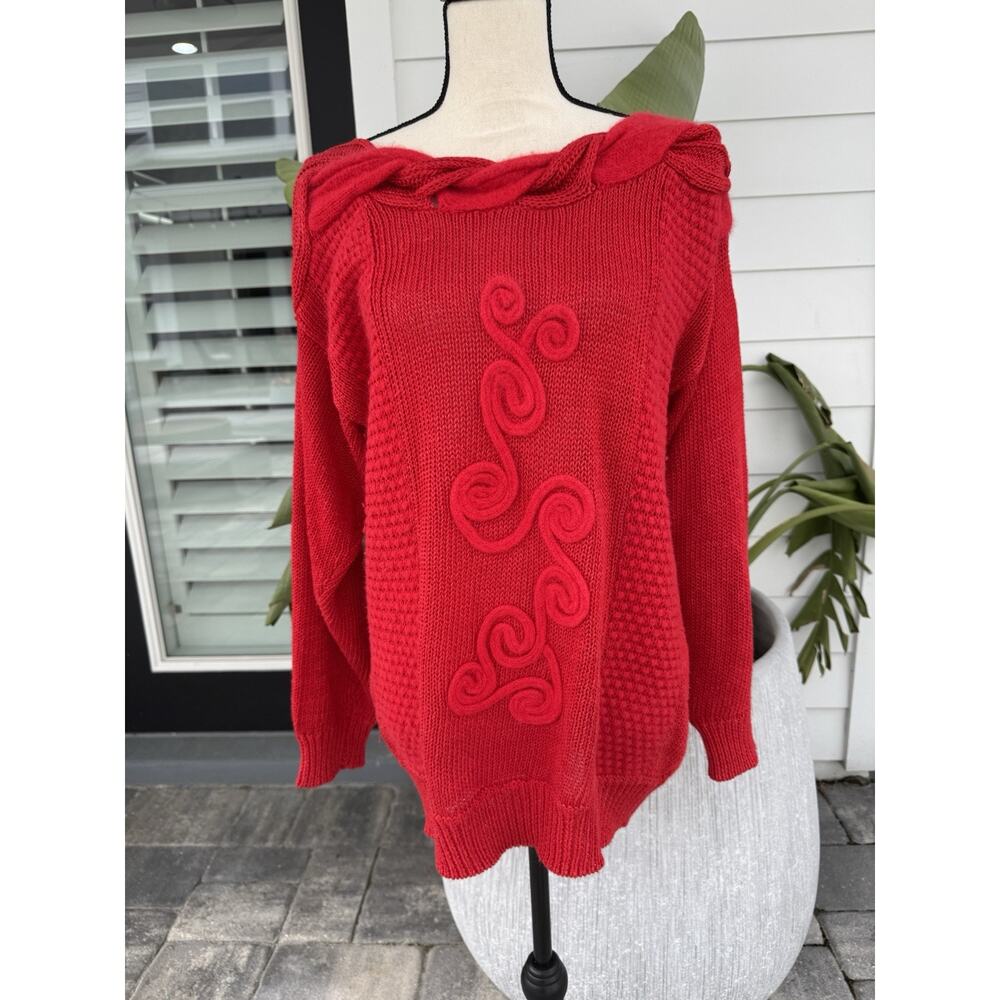 Vintage 80s Lilly Of California Knit Wool Red Chunky knit Sweater Medium